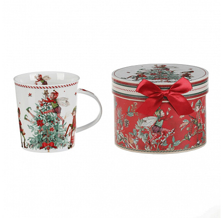 Porcelán bögre - 320 ml, díszcsomagolás, karácsonyfa és manók Porcelán bögre - 320 ml, díszcsomagolás, karácsonyfa és manók