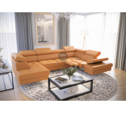 NAROŻNIK GALAXY MAX II RELAX Z FUNKCJĄ SPANIA 215x350x170 SKÓRA NATURALNA - prawa , Odcienie żółtego