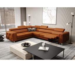 NAROŻNIK SKÓRZANY Z FUNKCJĄ RELAX ORION I 325x255 CM - lewa , Odcienie pomarańczowego