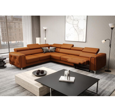 NAROŻNIK SKÓRZANY Z FUNKCJĄ RELAX ORION I 325x255 CM - lewa , Odcienie pomarańczowego