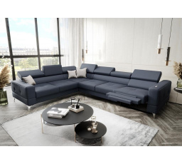 NAROŻNIK SKÓRZANY Z FUNKCJĄ SPANIA I RELAX - TOSCANIA MAX 320x250 CM - lewa , Odcienie niebieskoszarego