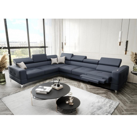 NAROŻNIK SKÓRZANY Z FUNKCJĄ SPANIA I RELAX - TOSCANIA MAX 320x250 CM - lewa , Odcienie niebieskoszarego