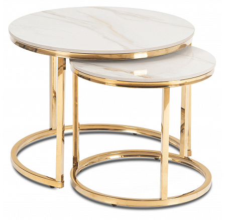 Zestaw Stolików Ceramicznych MILANO 45 cm/60 cm Biały Marmur/Złoty Zestaw Stolików Ceramicznych MILANO 45 cm/60 cm Biały Marmur/Złoty