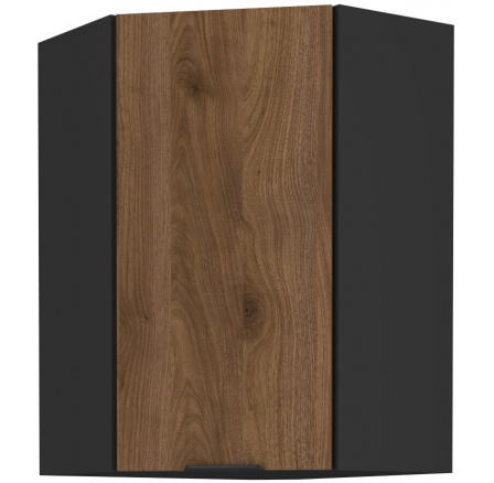 Horní rohová skřínka MONZA - 60x60 GN-90 1F (45°), Černá mat/Ořech