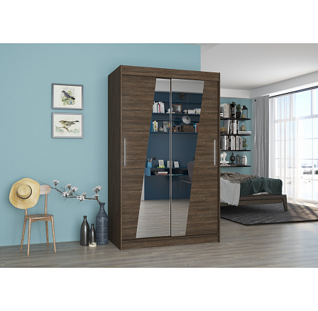 TEXAS 120 tolóajtós és tükrös ruhásszekrény Choco+Choco