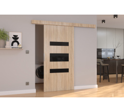 DESIO 96 tolóajtó falra Sonoma+Fekete Lacobel