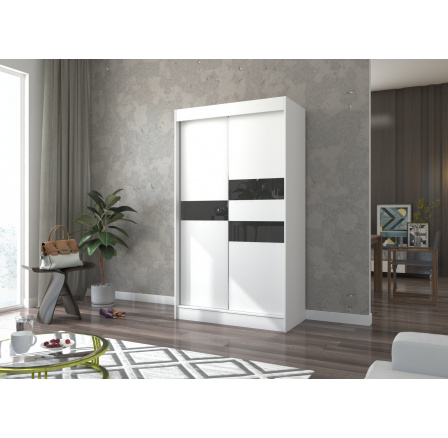 Tolóajtós szekrény lacobellel BATIA 120 Fehér+Fekete Lacobel