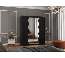 Tolóajtós és tükrös ruhásszekrény KANSAS 180 Fekete+Fekete