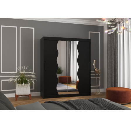 Tolóajtós és tükrös ruhásszekrény KANSAS 180 Fekete+Fekete