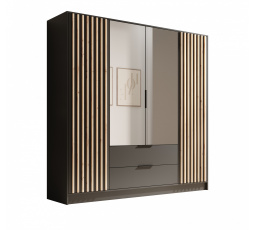 Neri 200 gardróbszekrény tükrökkel Fekete+Fekete