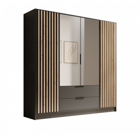 Neri 200 gardróbszekrény tükrökkel Fekete+Fekete