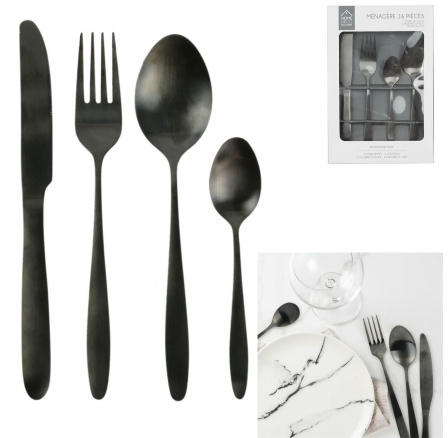 Charbon fekete evőeszközkészlet 16 darab