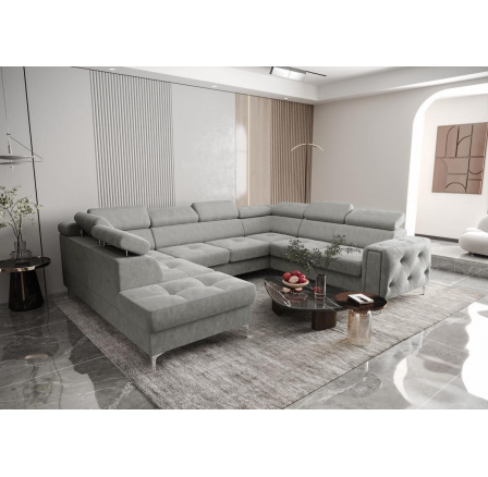 NAROŻNIK ORION MAX I Z FUNKCJĄ SPANIA 225X350X255 CM - Odcienie szarości , prawa