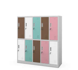 BHP iskolai szekrény szürke-pasztell: 10 rekeszes, 1360 x 1500 x 450 mm