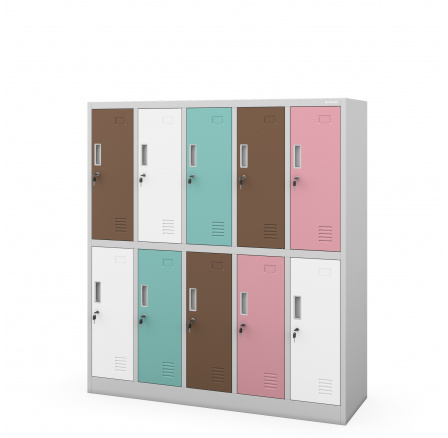 BHP iskolai szekrény szürke-pasztell: 10 rekeszes, 1360 x 1500 x 450 mm