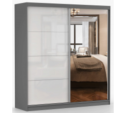 MULTI 35 Gardróbszekrény - 203 cm, Szürke/Fehér Fényes