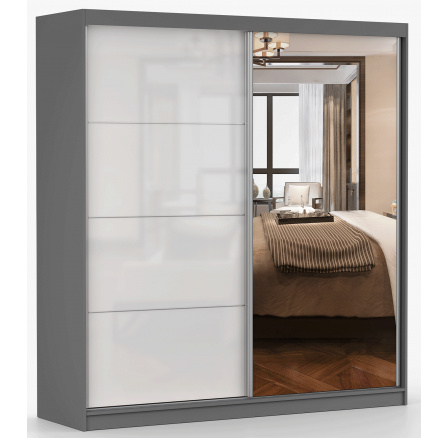 MULTI 35 Gardróbszekrény - 203 cm, Szürke/Fehér Fényes