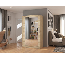 TIBAGO 120 Sonoma+Sonoma tolóajtós és tükrös ruhásszekrény