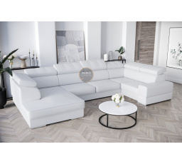 NAROŻNIK ROYAL MAX I 210x375x185 - prawa , Biała eko skóra