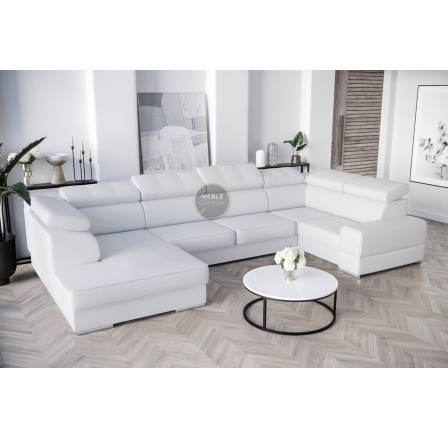 NAROŻNIK ROYAL MAX I 210x375x185 - prawa , Biała eko skóra