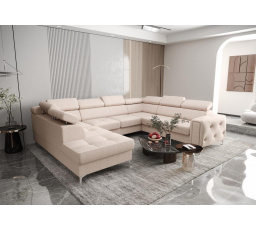 NAROŻNIK ORION MAX I Z FUNKCJĄ SPANIA 225X350X255 CM - Odcienie beżu , prawa