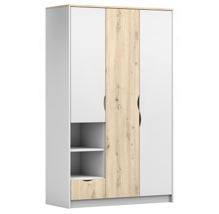 1S3D ruhásszekrény - JOY I 19, Fehér/Artisan Tölgy