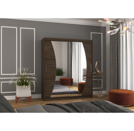 Tolóajtós és tükrös ruhásszekrény DOLORES 180 Choco+Choco