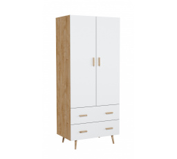 BRILLO S2D2S szekrény, Ribeck tölgy + Fehér matt