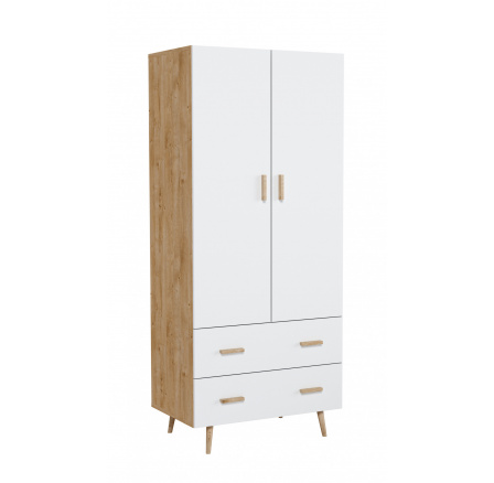 BRILLO S2D2S szekrény, Ribeck tölgy + Fehér matt