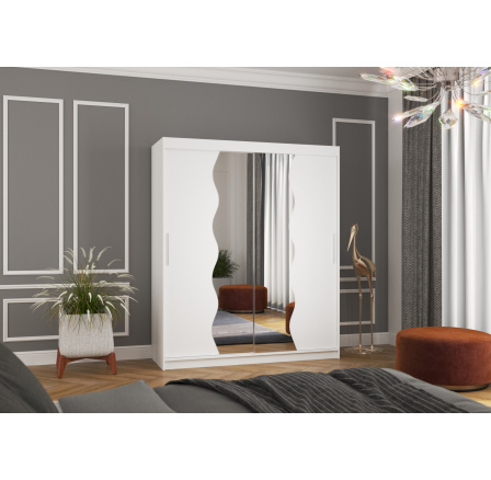 Tolóajtós és tükrös ruhásszekrény KANSAS 180 Fehér+Fehér