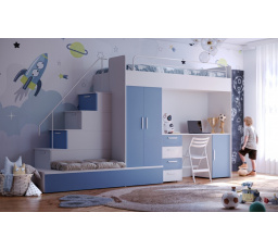 Vyvýšená postel PARADISE 5, Bílá Modrá mat