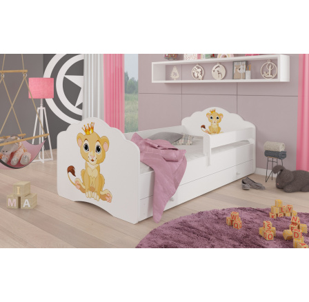 Ágy matraccal, leesésgátlóval és fiókkal CASIMO LION 160x80 Fehér
