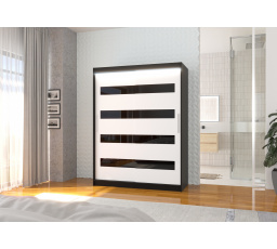 Tolóajtós szekrény lacobellel és LED világítással MARTINEZ 150 Fekete+Fehér