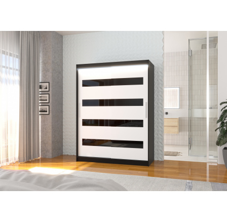 Tolóajtós szekrény lacobellel és LED világítással MARTINEZ 150 Fekete+Fehér