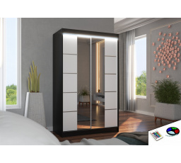 Tolóajtós szekrény tükörrel és LED világítással GENUA 120 Fekete+Fehér