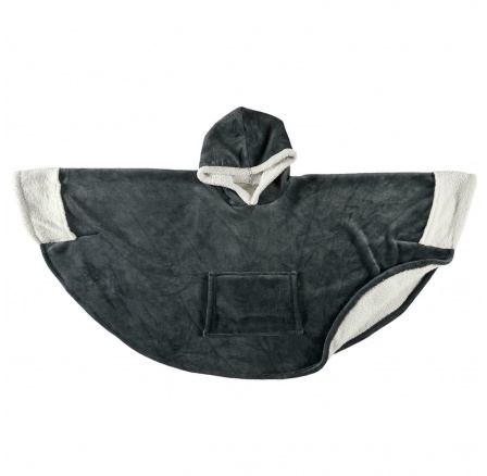 Szürke poncsó takaró kapucnival és zsebbel