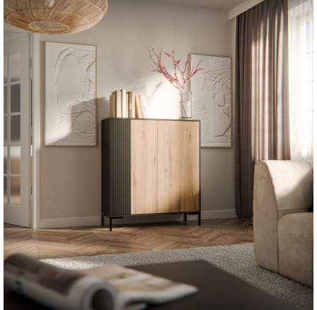 MERCI 100 komód, fekete/tölgy artisan