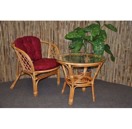 Ratanová sedací souprava Bahama 1+1 medová, polstr vínový