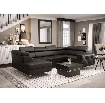 NAROŻNIK ORION MAX II Z FUNKCJĄ SPANIA 165X350X185 CM - Czarna eko skóra , prawa