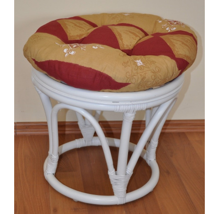 Ratanová taburetka velká bílá polstr vínový motiv