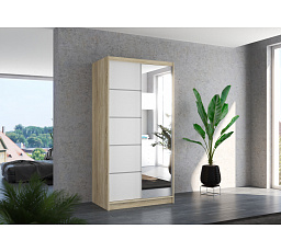 Tolóajtós és tükrös ruhásszekrény ORLANDO 100 Sonoma+Fehér