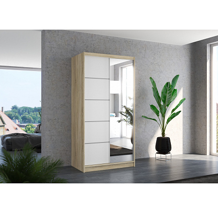 Tolóajtós és tükrös ruhásszekrény ORLANDO 100 Sonoma+Fehér