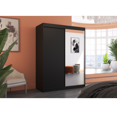 Tolóajtós szekrény tükörrel JORDI 150 Fekete+Fekete