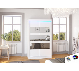 Tolóajtós szekrény tükörrel és LED világítással KOLORADO 120 Fehér+Fehér