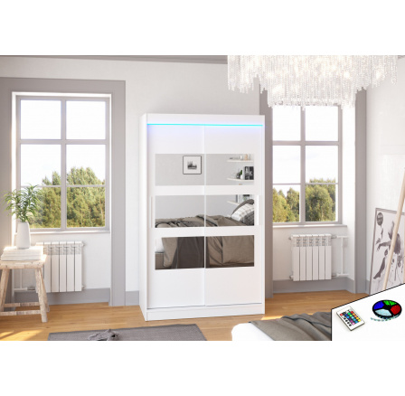 Tolóajtós szekrény tükörrel és LED világítással KOLORADO 120 Fehér+Fehér