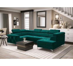 NAROŻNIK ORION MAX II Z FUNKCJĄ SPANIA 165X350X185 CM - Odcienie turkusu , lewa