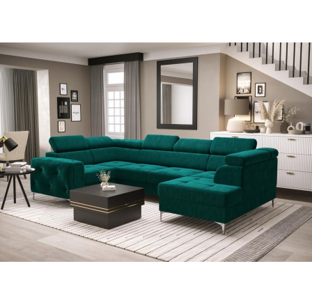 NAROŻNIK ORION MAX II Z FUNKCJĄ SPANIA 165X350X185 CM - Odcienie turkusu , lewa