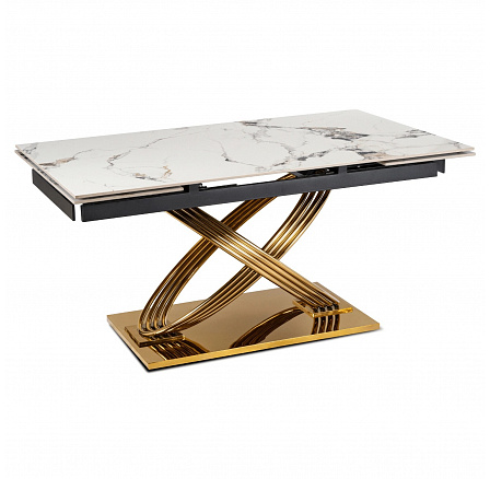 Stół IBIZA Ceramiczny Rozkładany 160-240 cm Biały Marmur/Złoty