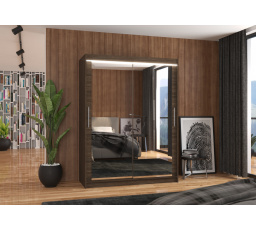 Tolóajtós szekrény tükörrel és LED világítással PERMO 150 Choco+Choco