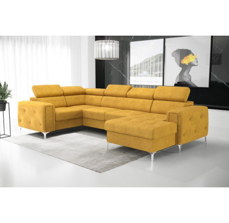 NAROŻNIK ORION MAX III Z FUNKCJĄ SPANIA 165x320x185 CM - Odcienie żółtego , lewa